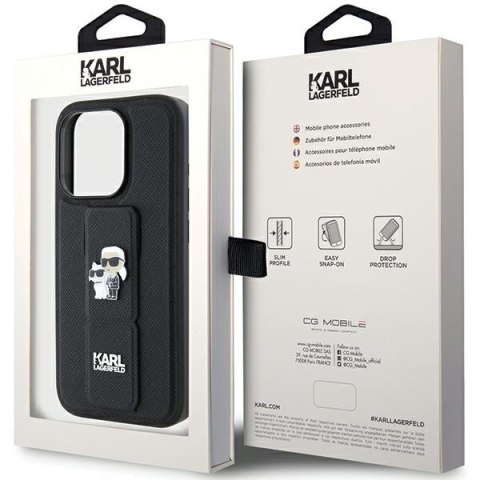 Karl Lagerfeld nakładka do iPhone 15 Pro Max 6,7" KLHCP15XGSAKCPK czarna HC GRIPSTAND SAFFIANO KC PINS