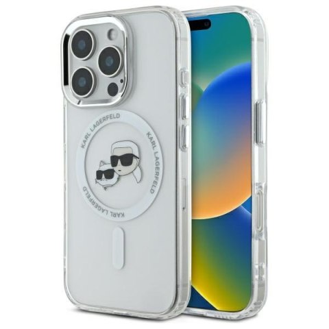 Karl Lagerfeld nakładka do iPhone 16 Pro 6,3" KLHMP16LHLSKCH biała Hardcase IML Metal Karl&Choupette Head MagSafe