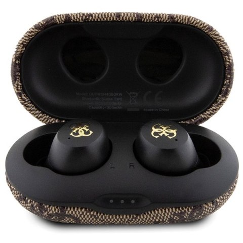 Guess słuchawki Bluetooth GUTWSP4EGW TWS ENC 4G PU METAL LOGO brązowe