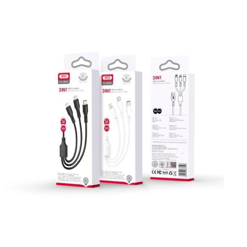 XO kabel NB230 3w1 USB + USB-C + microUSB + Lightning 1,0m 2,4A biały XO kabel NB230 3w1 USB + USB-C + microUSB + Lightning 1,0m 2,4A biały