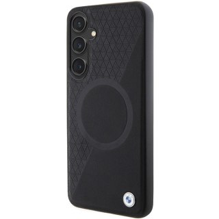 BMW nakładka do Samsung Galaxy S24 Plus czarna Signature Leather Half Textured & Circle MagSafe