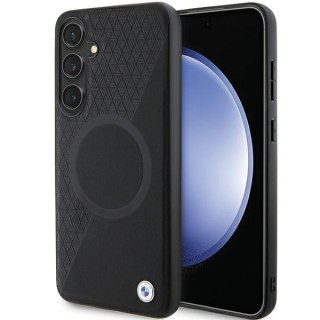 BMW nakładka do Samsung Galaxy S24 czarna Signature Leather Half Textured & Circle MagSafe