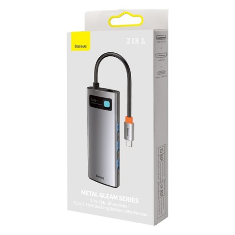 Baseus stacja dokująca Metal Gleam Series 5-in-1 Multifunctional Type-C HUB szara 30Hz Version(Type-C to HDMI*1+USB3.0*3+PD*1) Baseus stacja dokująca Metal Gleam Series 5-in-1 Multifunctional Type-C HUB szara 30Hz Version(Type-C to HDMI*1+USB3.0*3+PD*1)