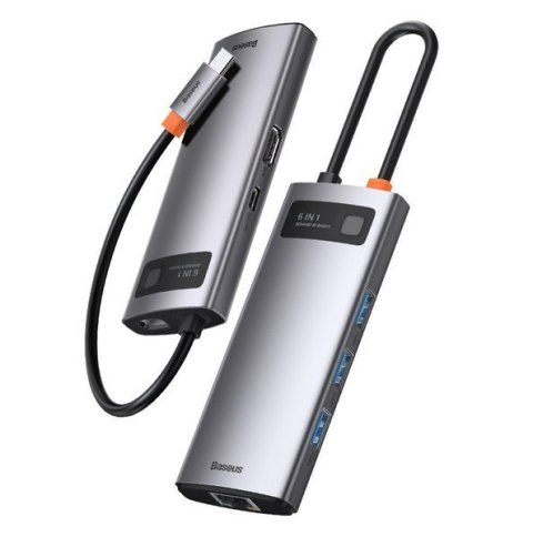 Baseus stacja dokująca Metal Gleam Series 6-in-1 Multifunctional Type-C HUB szara(Type-C to HDMI*1+USB3.0*3+PD*1+RJ45*1) Baseus stacja dokująca Metal Gleam Series 6-in-1 Multifunctional Type-C HUB szara(Type-C to HDMI*1+USB3.0*3+PD*1+RJ45*1)