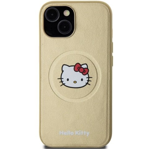 Nakładka Hello Kitty do iPhone 14 / 15 / 13 6,1" złota hardcase Leather Kitty Head MagSafe Nakładka Hello Kitty do iPhone 14 / 15 / 13 6,1" złota hardcase Leather Kitty Head MagSafe