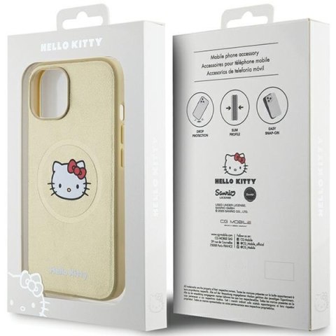 Nakładka Hello Kitty do iPhone 14 / 15 / 13 6,1" złota hardcase Leather Kitty Head MagSafe Nakładka Hello Kitty do iPhone 14 / 15 / 13 6,1" złota hardcase Leather Kitty Head MagSafe