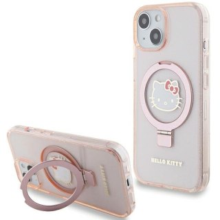 Nakładka Hello Kitty do iPhone 15 / 14 / 13 6,1" różowa hardcase Ring Stand Glitter Electrop Logo MagSafe