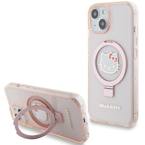 Nakładka Hello Kitty do iPhone 15 / 14 / 13 6,1" różowa hardcase Ring Stand Glitter Electrop Logo MagSafe Nakładka Hello Kitty do iPhone 15 / 14 / 13 6,1" różowa hardcase Ring Stand Glitter Electrop Logo MagSafe