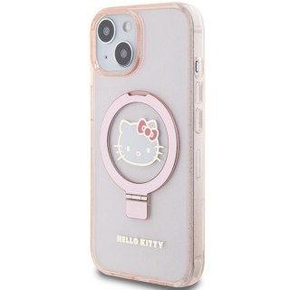 Nakładka Hello Kitty do iPhone 15 / 14 / 13 6,1" różowa hardcase Ring Stand Glitter Electrop Logo MagSafe