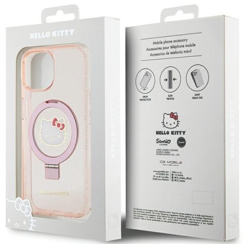 Nakładka Hello Kitty do iPhone 15 / 14 / 13 6,1" różowa hardcase Ring Stand Glitter Electrop Logo MagSafe Nakładka Hello Kitty do iPhone 15 / 14 / 13 6,1" różowa hardcase Ring Stand Glitter Electrop Logo MagSafe