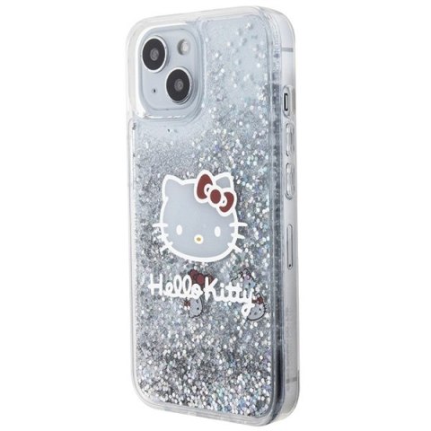 Nakładka Hello Kitty do iPhone 15 / 14 / 13 6,1" srebrna hardcase Liquid Glitter Charms Kitty Head Nakładka Hello Kitty do iPhone 15 / 14 / 13 6,1" srebrna hardcase Liquid Glitter Charms Kitty Head