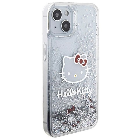 Nakładka Hello Kitty do iPhone 15 / 14 / 13 6,1" srebrna hardcase Liquid Glitter Charms Kitty Head Nakładka Hello Kitty do iPhone 15 / 14 / 13 6,1" srebrna hardcase Liquid Glitter Charms Kitty Head