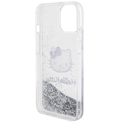 Nakładka Hello Kitty do iPhone 15 / 14 / 13 6,1" srebrna hardcase Liquid Glitter Charms Kitty Head Nakładka Hello Kitty do iPhone 15 / 14 / 13 6,1" srebrna hardcase Liquid Glitter Charms Kitty Head