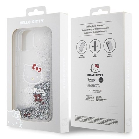 Nakładka Hello Kitty do iPhone 15 / 14 / 13 6,1" srebrna hardcase Liquid Glitter Charms Kitty Head Nakładka Hello Kitty do iPhone 15 / 14 / 13 6,1" srebrna hardcase Liquid Glitter Charms Kitty Head