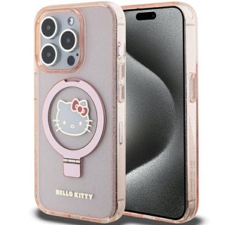 Nakładka Hello Kitty do iPhone 15 Pro 6,1" różowa hardcase Ring Stand Glitter Electrop Logo MagSafe