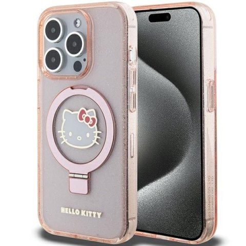 Nakładka Hello Kitty do iPhone 15 Pro 6,1" różowa hardcase Ring Stand Glitter Electrop Logo MagSafe Nakładka Hello Kitty do iPhone 15 Pro 6,1" różowa hardcase Ring Stand Glitter Electrop Logo MagSafe