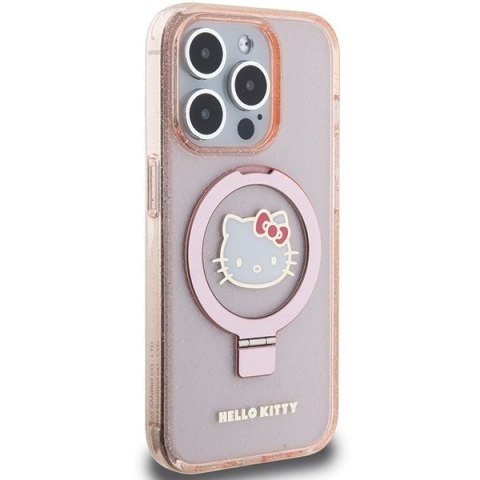 Nakładka Hello Kitty do iPhone 15 Pro 6,1" różowa hardcase Ring Stand Glitter Electrop Logo MagSafe Nakładka Hello Kitty do iPhone 15 Pro 6,1" różowa hardcase Ring Stand Glitter Electrop Logo MagSafe