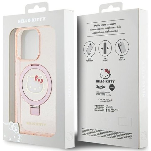 Nakładka Hello Kitty do iPhone 15 Pro 6,1" różowa hardcase Ring Stand Glitter Electrop Logo MagSafe Nakładka Hello Kitty do iPhone 15 Pro 6,1" różowa hardcase Ring Stand Glitter Electrop Logo MagSafe