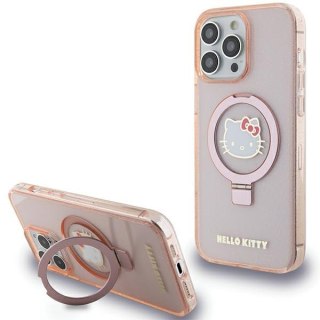 Nakładka Hello Kitty do iPhone 15 Pro Max 6,7" różowa hardcase Ring Stand Glitter Electrop Logo MagSafe