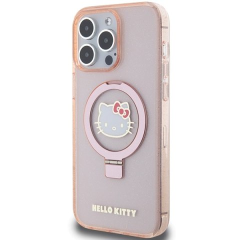 Nakładka Hello Kitty do iPhone 15 Pro Max 6,7" różowa hardcase Ring Stand Glitter Electrop Logo MagSafe Nakładka Hello Kitty do iPhone 15 Pro Max 6,7" różowa hardcase Ring Stand Glitter Electrop Logo MagSafe