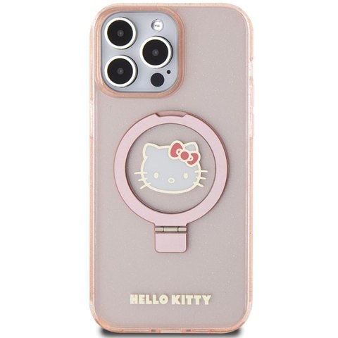 Nakładka Hello Kitty do iPhone 15 Pro Max 6,7" różowa hardcase Ring Stand Glitter Electrop Logo MagSafe Nakładka Hello Kitty do iPhone 15 Pro Max 6,7" różowa hardcase Ring Stand Glitter Electrop Logo MagSafe