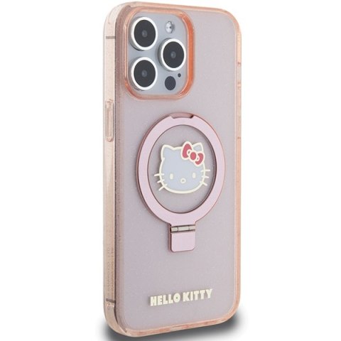 Nakładka Hello Kitty do iPhone 15 Pro Max 6,7" różowa hardcase Ring Stand Glitter Electrop Logo MagSafe Nakładka Hello Kitty do iPhone 15 Pro Max 6,7" różowa hardcase Ring Stand Glitter Electrop Logo MagSafe