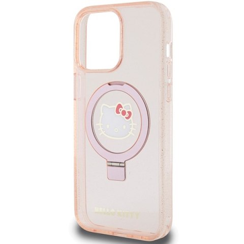 Nakładka Hello Kitty do iPhone 15 Pro Max 6,7" różowa hardcase Ring Stand Glitter Electrop Logo MagSafe Nakładka Hello Kitty do iPhone 15 Pro Max 6,7" różowa hardcase Ring Stand Glitter Electrop Logo MagSafe