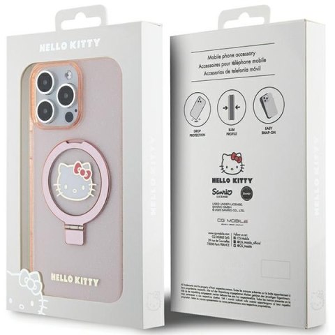 Nakładka Hello Kitty do iPhone 15 Pro Max 6,7" różowa hardcase Ring Stand Glitter Electrop Logo MagSafe Nakładka Hello Kitty do iPhone 15 Pro Max 6,7" różowa hardcase Ring Stand Glitter Electrop Logo MagSafe
