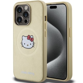 Nakładka Hello Kitty do iPhone 15 Pro Max 6,7" złota hardcase Leather Kitty Head MagSafe