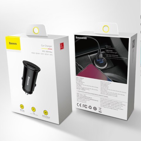Baseus ładowarka samochodowa USB-C - USB czarna Circular Plastic PD QC 3.0 PPS Baseus ładowarka samochodowa USB-C - USB czarna Circular Plastic PD QC 3.0 PPS