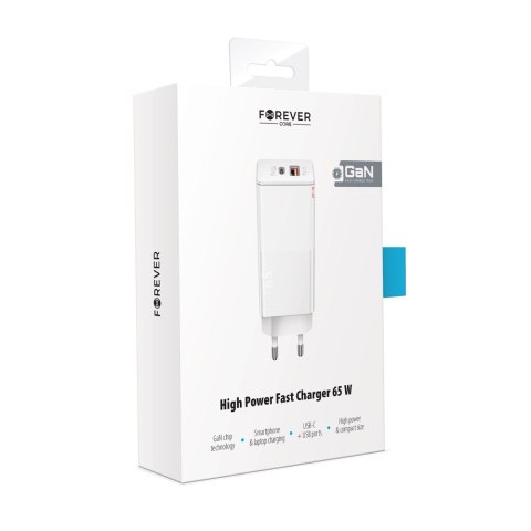 Forever Core ładowarka sieciowa PD+ QC 3.0 GaN 1x USB 1x USB-C 65W biała Forever Core ładowarka sieciowa PD+ QC 3.0 GaN 1x USB 1x USB-C 65W biała