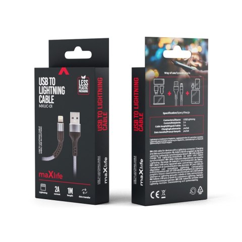Maxlife kabel MXUC-01 USB - Lightning 1,0 m 2A szary nylonowy