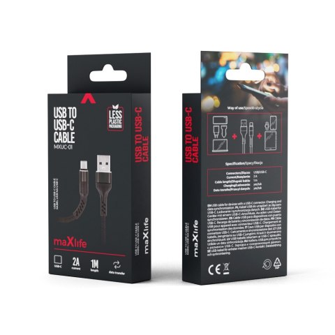Maxlife kabel MXUC-01 USB - USB-C 1,0 m 2A czarny nylonowy