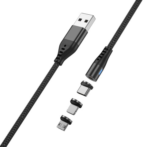 Maxlife kabel magnetyczny MXUC-02 USB - Lightning + USB-C + microUSB 1,0 m 2A czarny nylonowy Maxlife kabel magnetyczny MXUC-02 USB - Lightning + USB-C + microUSB 1,0 m 2A czarny nylonowy