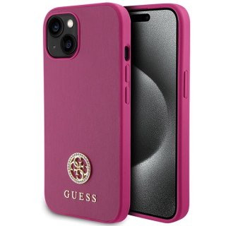 Guess nakładka do iPhone 15 6,1" GUHCP15SPS4DGPP różowa HC PU 4G Metal Logo Strass
