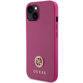 Guess nakładka do iPhone 15 6,1" GUHCP15SPS4DGPP różowa HC PU 4G Metal Logo Strass