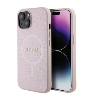 Guess nakładka do iPhone 15 6,1" GUHMP15SPSAHMCP różowa hardcase Saffiano MagSafe