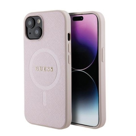 Guess nakładka do iPhone 15 6,1" GUHMP15SPSAHMCP różowa hardcase Saffiano MagSafe Guess nakładka do iPhone 15 6,1" GUHMP15SPSAHMCP różowa hardcase Saffiano MagSafe