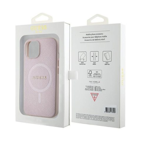 Guess nakładka do iPhone 15 6,1" GUHMP15SPSAHMCP różowa hardcase Saffiano MagSafe Guess nakładka do iPhone 15 6,1" GUHMP15SPSAHMCP różowa hardcase Saffiano MagSafe