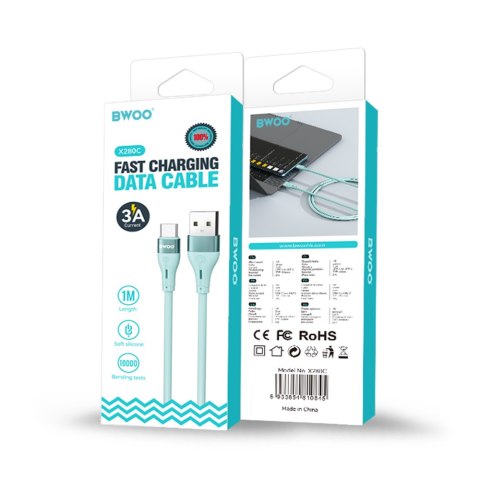 BWOO kabel USB - USB-C 1m 3A Minimalist Silicone biały X280C BWOO kabel USB - USB-C 1m 3A Minimalist Silicone biały X280C