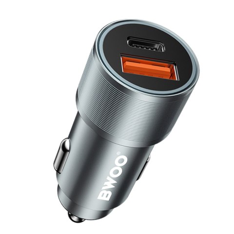BWOO ładowarka samochodowa USB-C - USB-A 38W srebrna BO-CC73