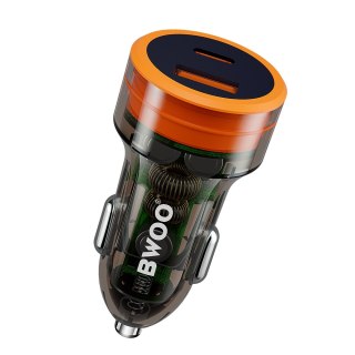 BWOO ładowarka samochodowa USB-C - USB-A 38W transparentna