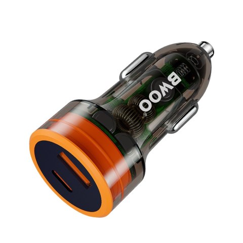 BWOO ładowarka samochodowa USB-C - USB-A 38W transparentna