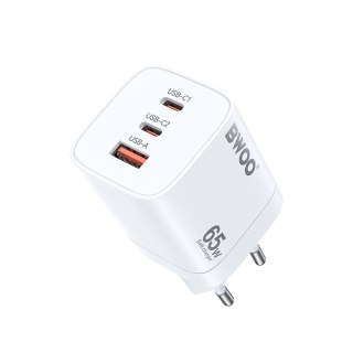 BWOO ładowarka sieciowa 2 x USB-C + USB-A 65W czarna GaN Travel Charger CDA147