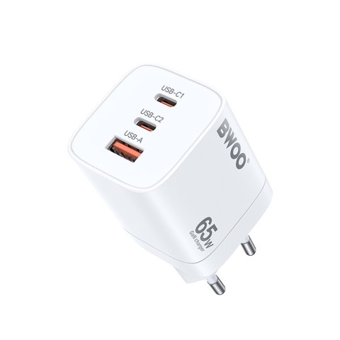 BWOO ładowarka sieciowa 2 x USB-C + USB-A 65W czarna GaN Travel Charger CDA147 BWOO ładowarka sieciowa 2 x USB-C + USB-A 65W czarna GaN Travel Charger CDA147