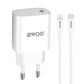 BWOO ładowarka sieciowa 20W USB-C + kabel USB-C - Lightning CDA159 biała