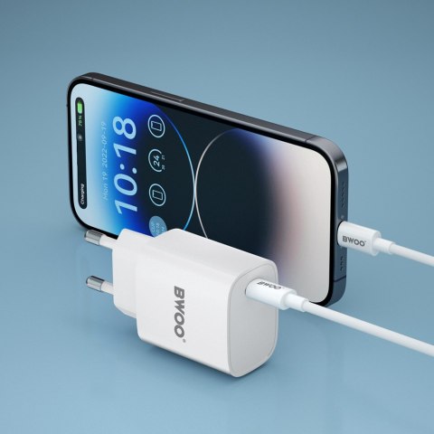 BWOO ładowarka sieciowa 20W USB-C + kabel USB-C - Lightning CDA159 biała BWOO ładowarka sieciowa 20W USB-C + kabel USB-C - Lightning CDA159 biała