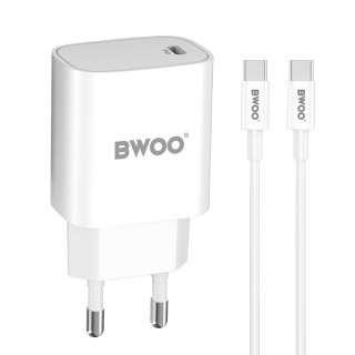 BWOO ładowarka sieciowa 20W USB-C + kabel USB-C - USB-C CDA159 biała