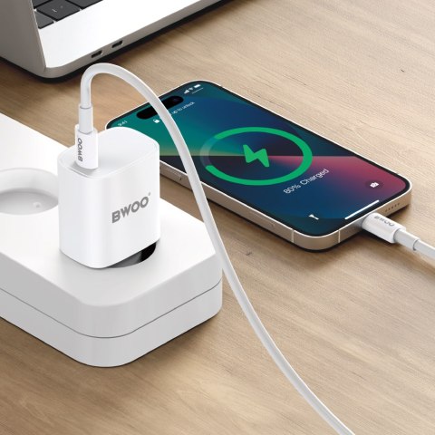 BWOO ładowarka sieciowa 20W USB-C + kabel USB-C - USB-C CDA159 biała BWOO ładowarka sieciowa 20W USB-C + kabel USB-C - USB-C CDA159 biała