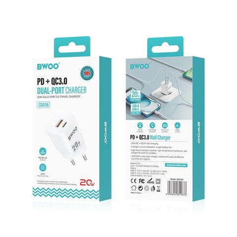 BWOO ładowarka sieciowa CDA156 20W mini wall charger USB-C, USB-A